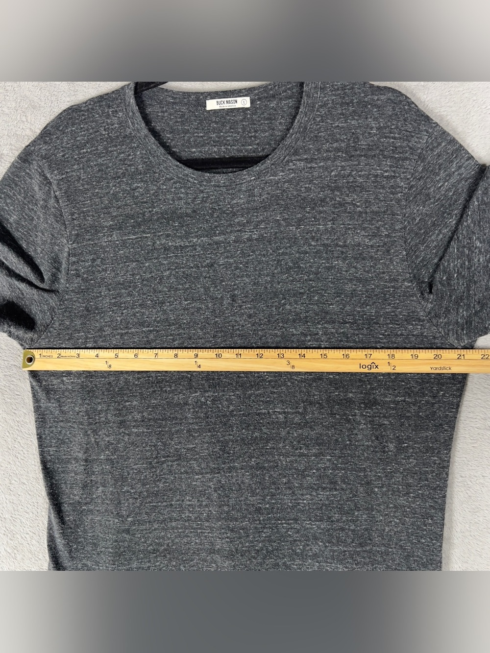 Buck Mason Slub Curved Hem T-Shirt Men's Large Charcoal Short Sleeve USA Made - Picture 8 of 11